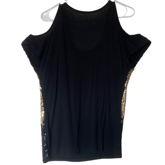 INC Gold Black Ombre Sequin Cold Shoulder Bling Short Sleeve Tunic Medium - Picture 2 of 8